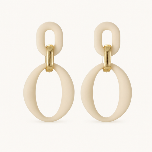 Cream White Oval Acrylic Statement Drop Earrings