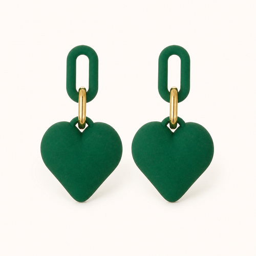 Dark Green Acrylic Heart Drop Earrings