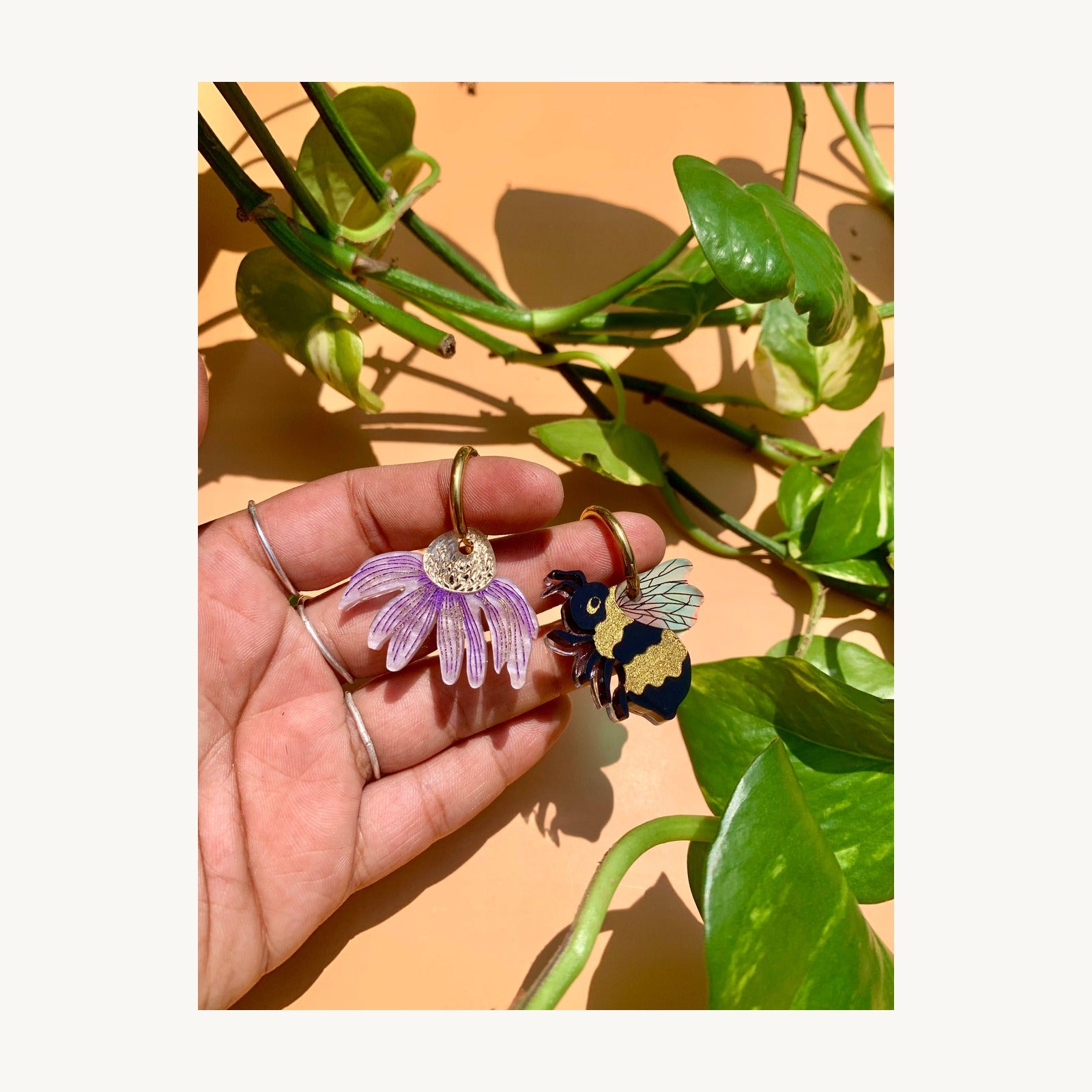 Bee And Flower Earrings