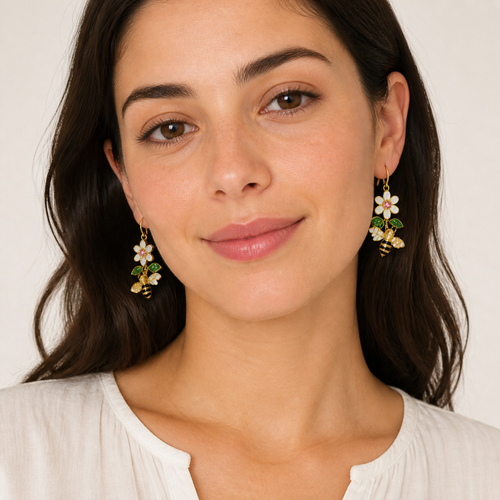 PF-BEE-AND-FLOWER-EARRINGS worn image