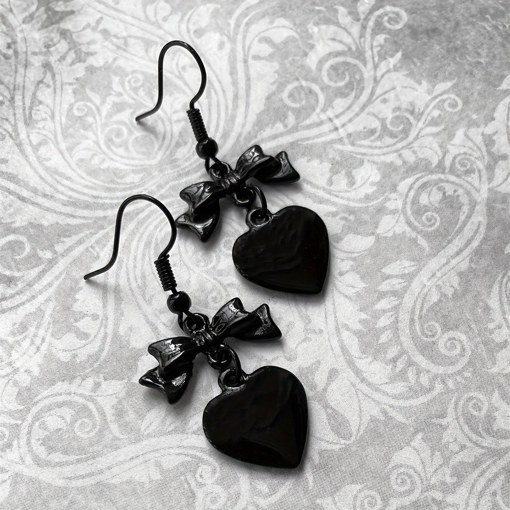 Black Heart Goth Dangle Earrings
