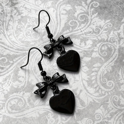 Black Heart Goth Dangle Earrings