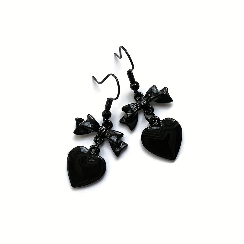 Black Heart Goth Dangle Earrings