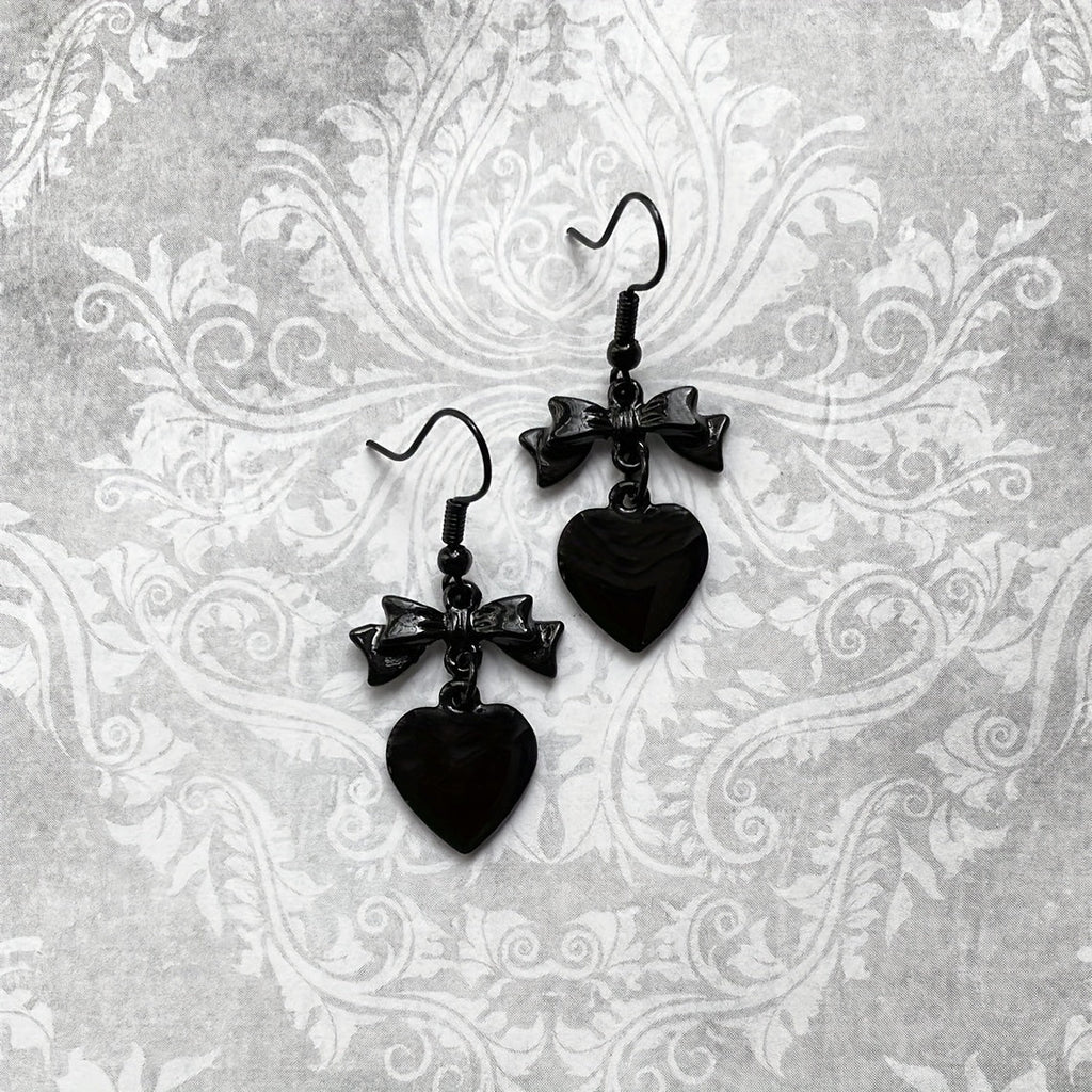 Black Heart Goth Dangle Earrings