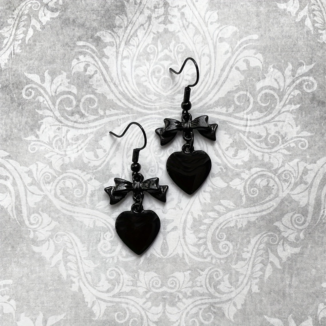 Black Heart Goth Dangle Earrings