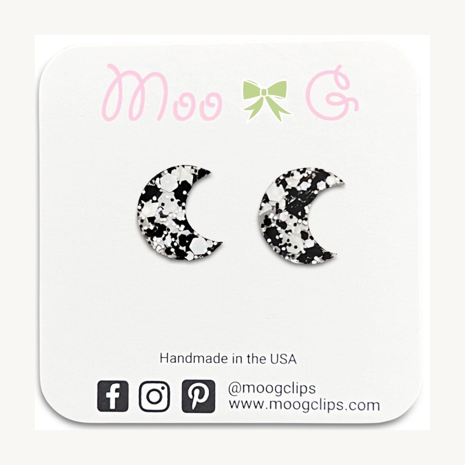 Black White Moon Resin Earrings