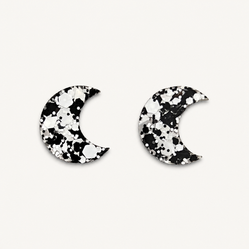 Black White Moon Resin Earrings