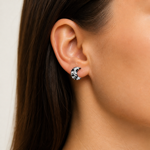 PF-BLACK-WHITE-MOON-RESIN-EARRINGS worn image