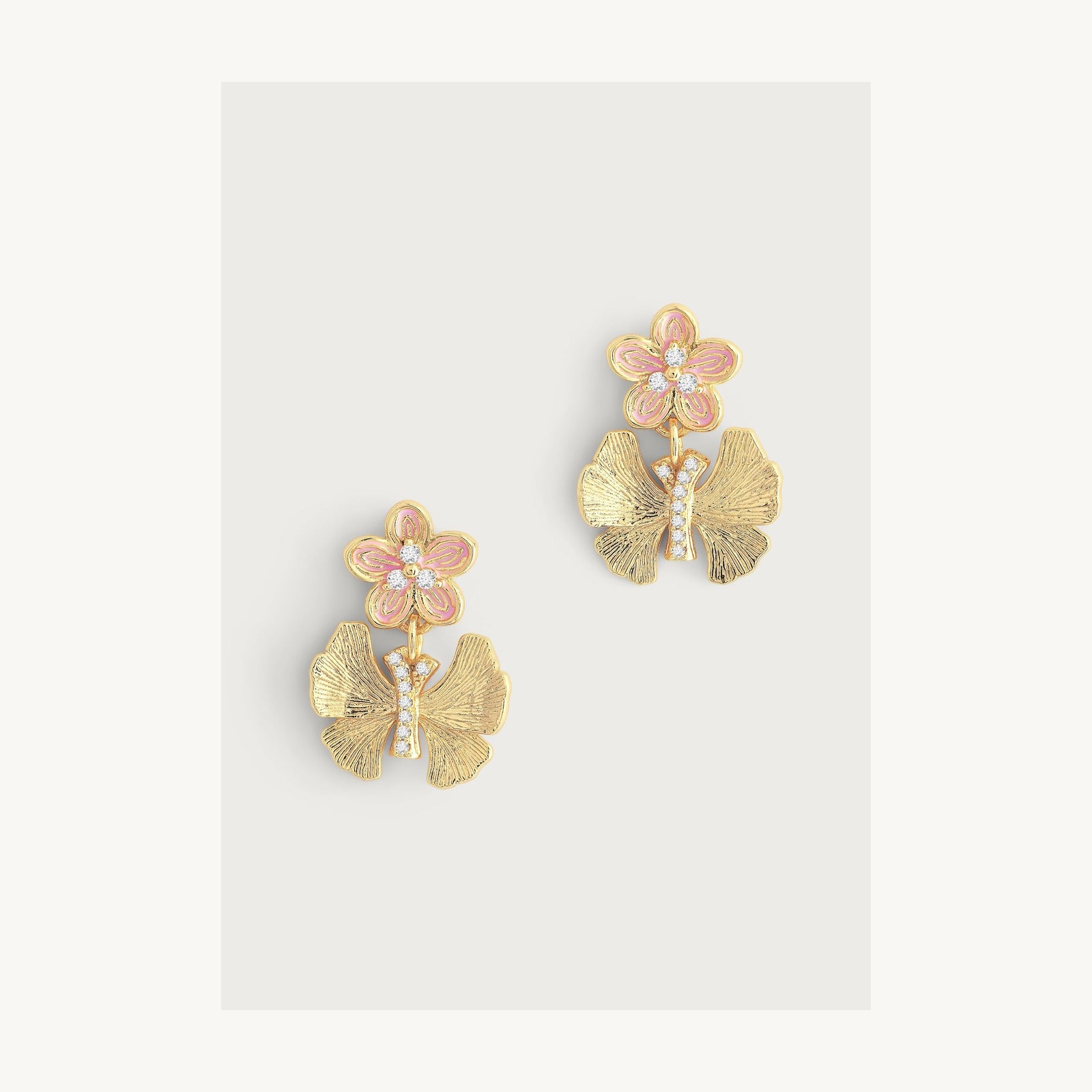 Butterfly With Enamel Flower Earrings