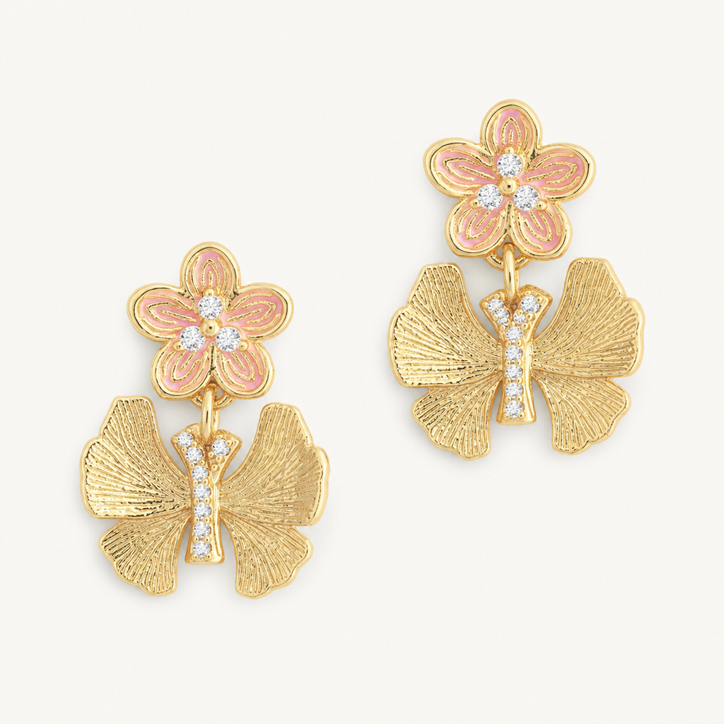 PF-BUTTERFLY-WITH-ENAMEL-FLOWER-EARRINGS detail image