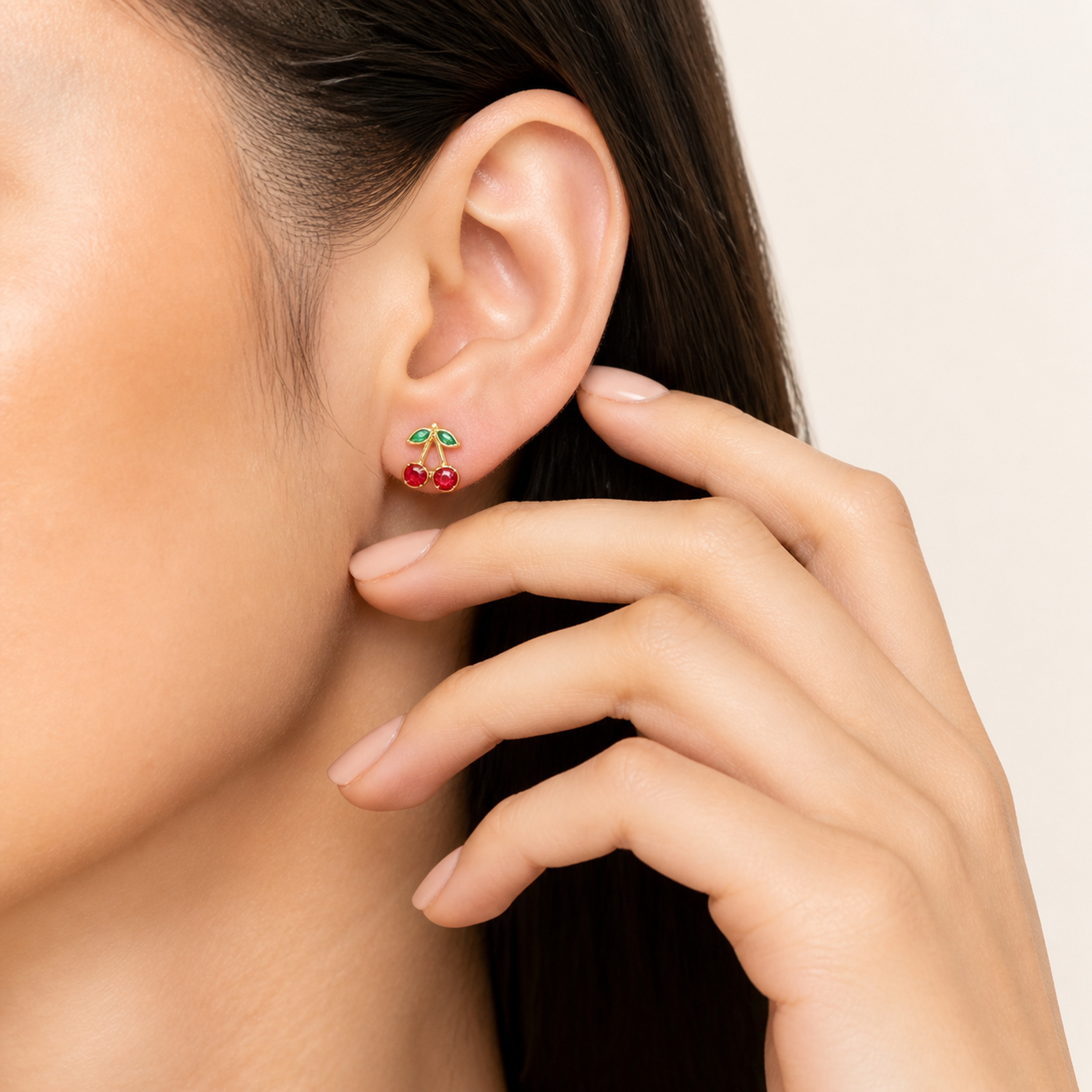 PF-CHERRY-STUD-EARRINGS worn image