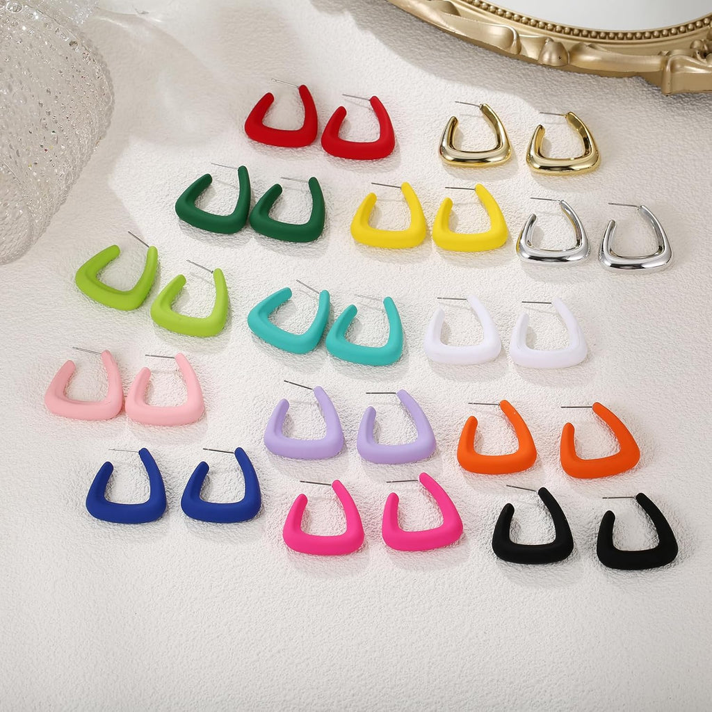 Colorful Acrylic Dome Huggie Hoop Earrings 06