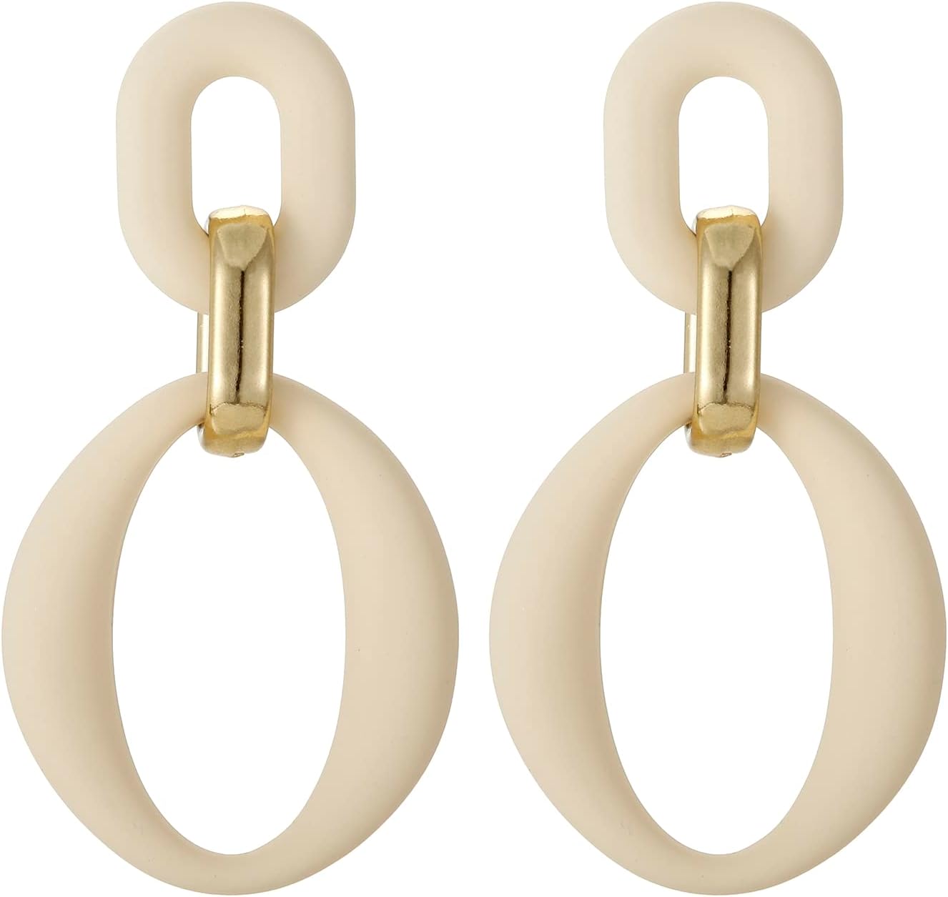 Cream White Oval Acrylic Statement Drop Earrings