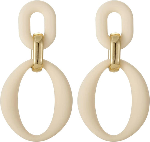 Cream White Oval Acrylic Statement Drop Earrings