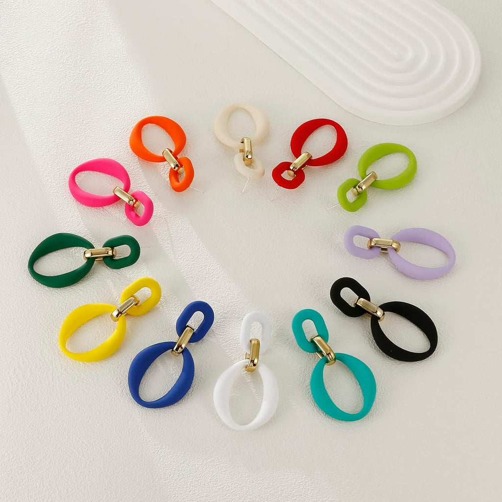 Cream White Oval Acrylic Statement Drop Earrings
