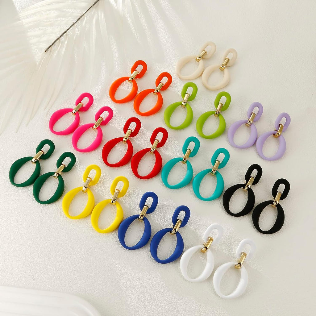 Cream White Oval Acrylic Statement Drop Earrings