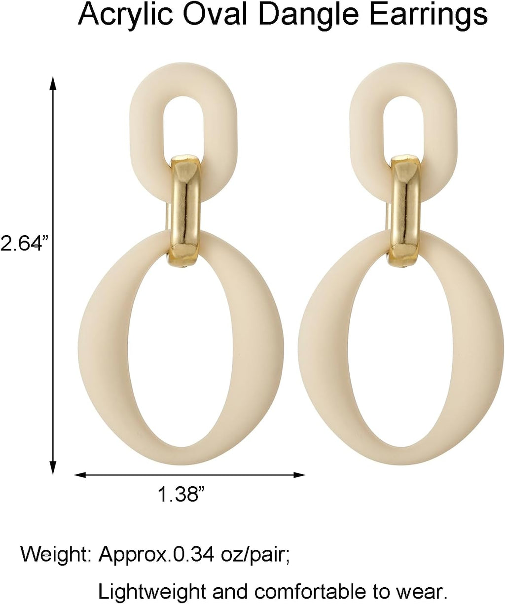 Cream White Oval Acrylic Statement Drop Earrings