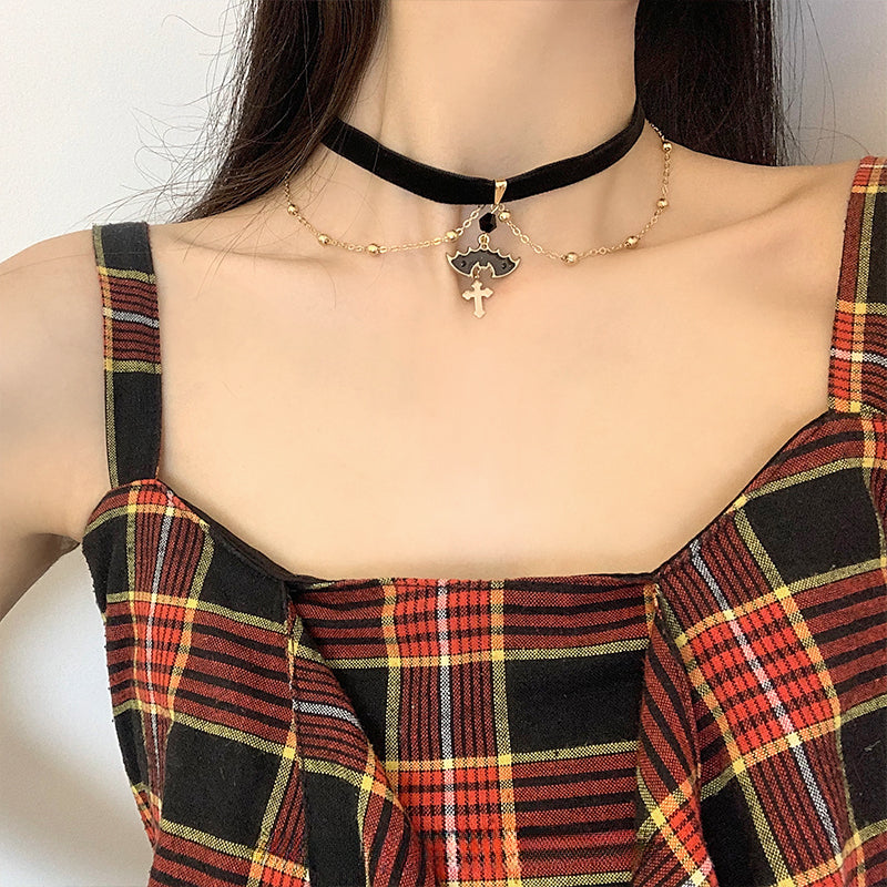 Cross Choker Chain Earrings Set