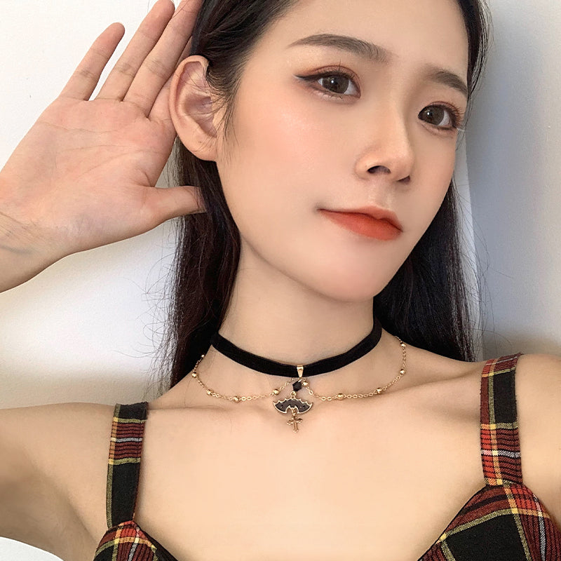Cross Choker Chain Earrings Set