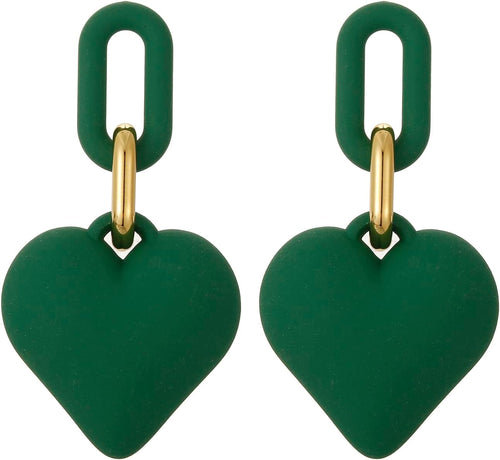 Dark Green Acrylic Heart Drop Earrings