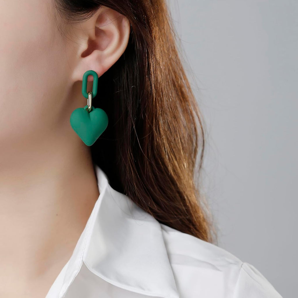 Dark Green Acrylic Heart Drop Earrings
