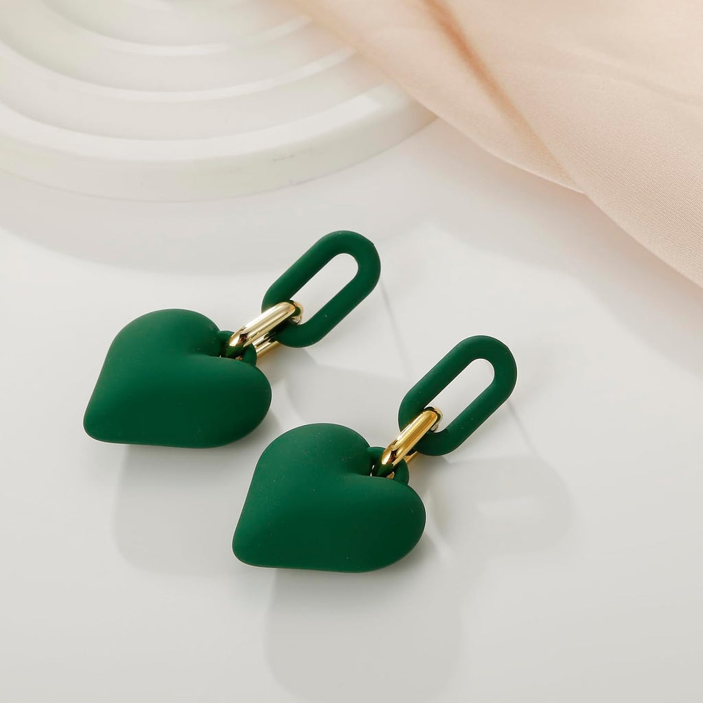 Dark Green Acrylic Heart Drop Earrings