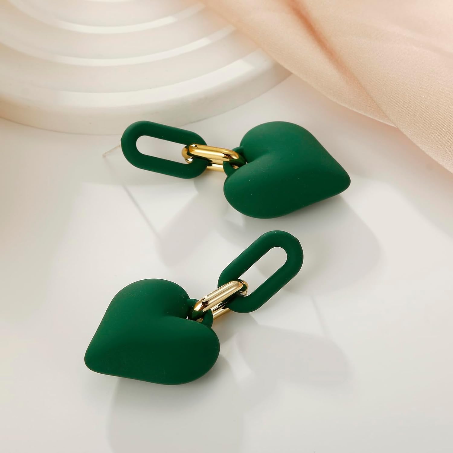 Dark Green Acrylic Heart Drop Earrings
