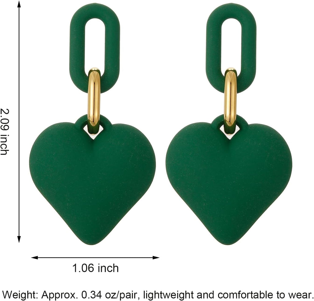Dark Green Acrylic Heart Drop Earrings