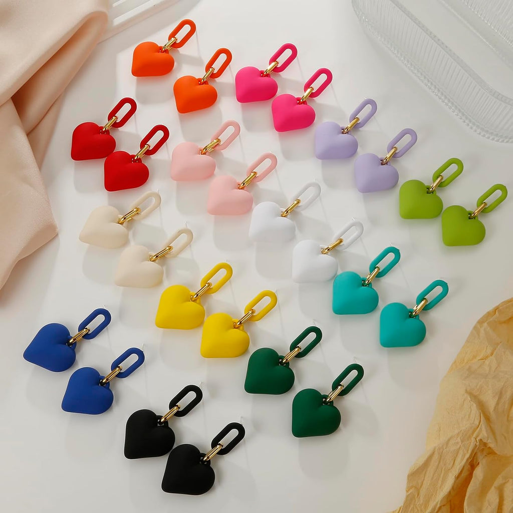 Dark Green Acrylic Heart Drop Earrings