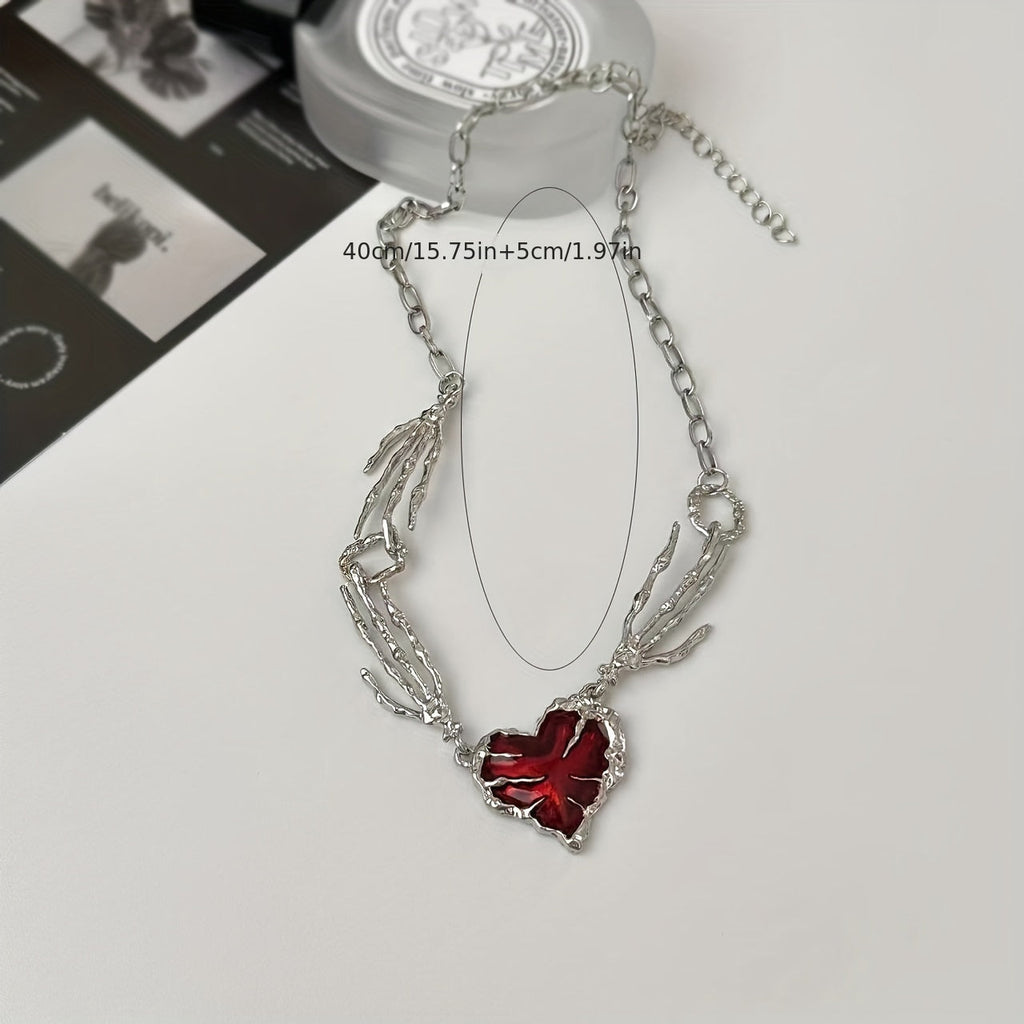 Dark Red Heart Ghost Claw Necklace