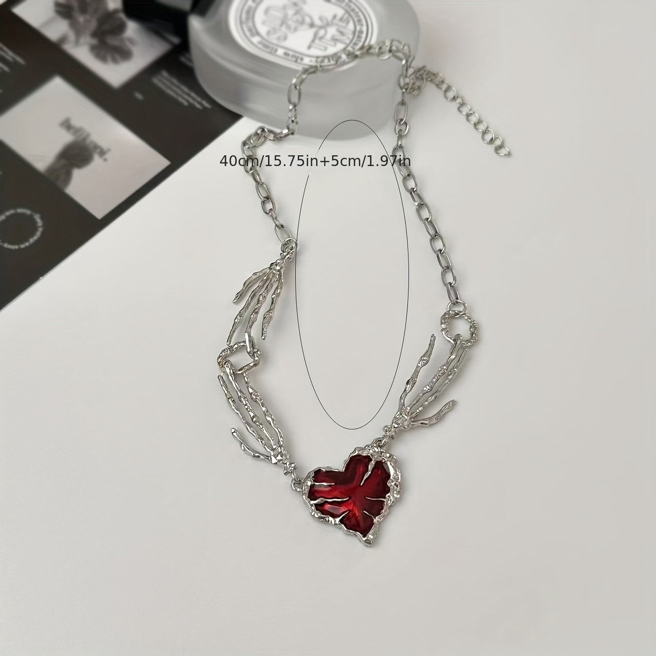 Dark Red Heart Ghost Claw Necklace