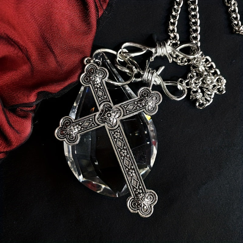 Faux Pearl Cross Pendant Necklace Set
