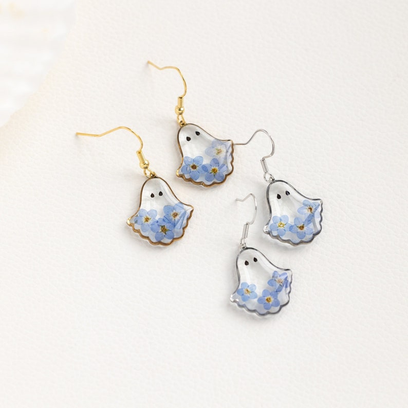 Forget Me Not Flower Ghost Resin Earrings