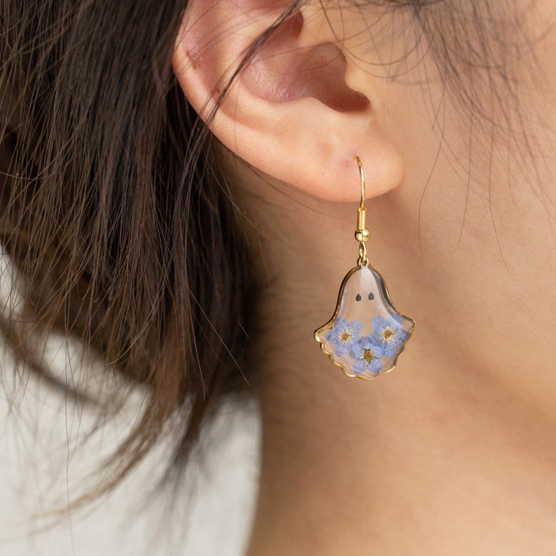 Forget Me Not Flower Ghost Resin Earrings