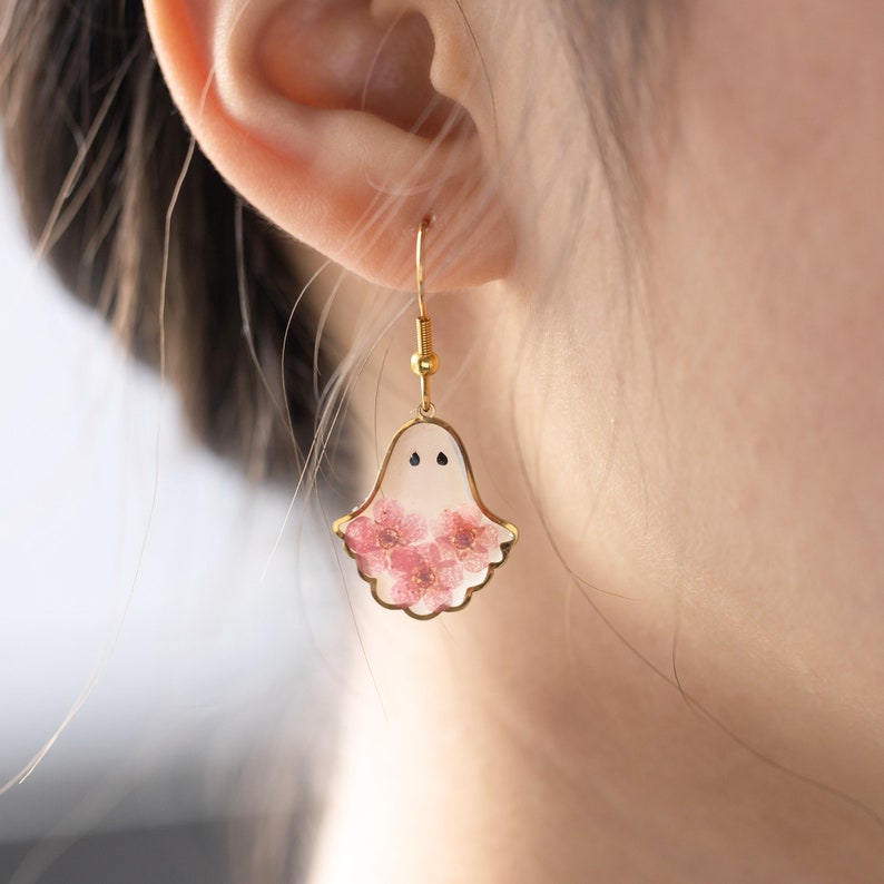 Forget Me Not Flower Ghost Resin Earrings