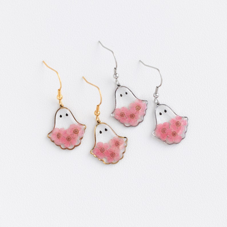 Forget Me Not Flower Ghost Resin Earrings