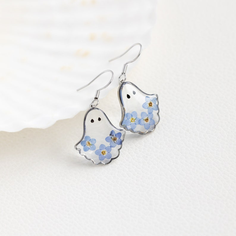 Forget Me Not Flower Ghost Resin Earrings