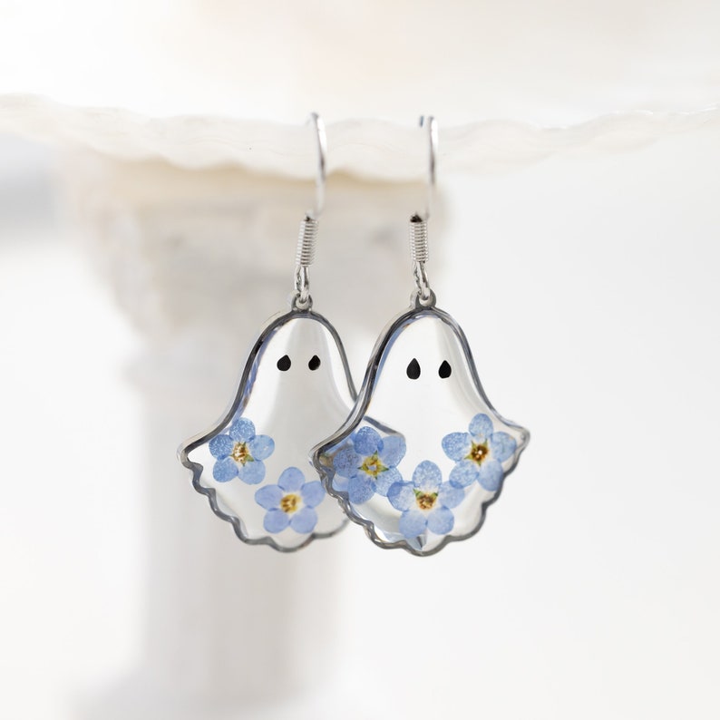 Forget Me Not Flower Ghost Resin Earrings