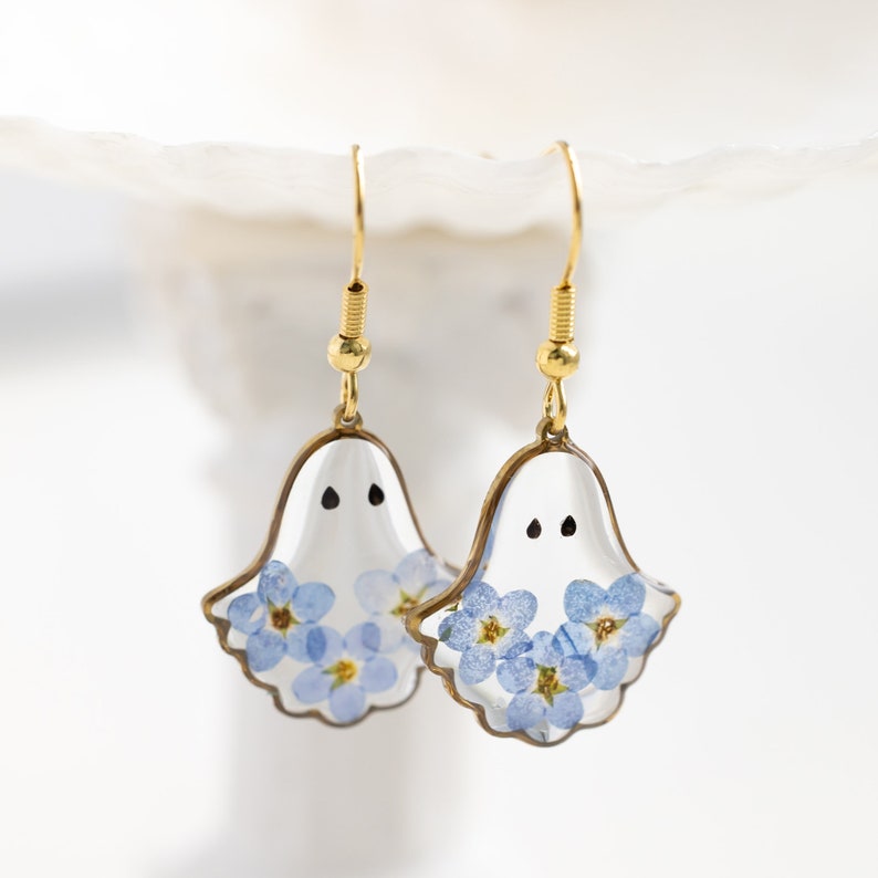 Forget Me Not Flower Ghost Resin Earrings