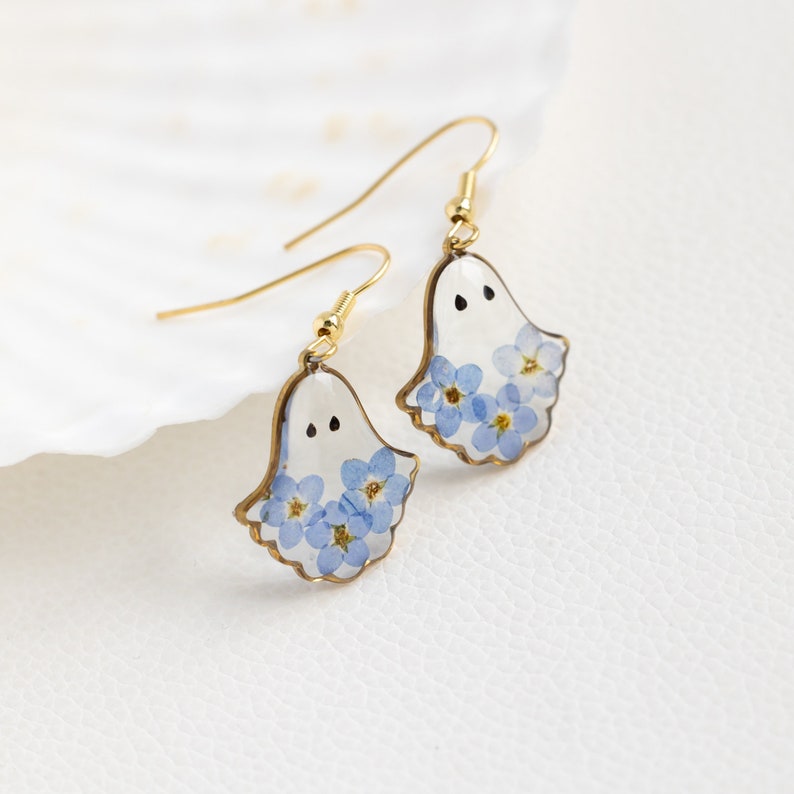 Forget Me Not Flower Ghost Resin Earrings