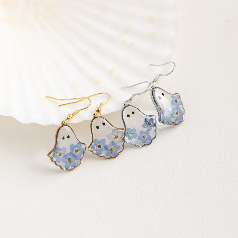 Forget Me Not Flower Ghost Resin Earrings