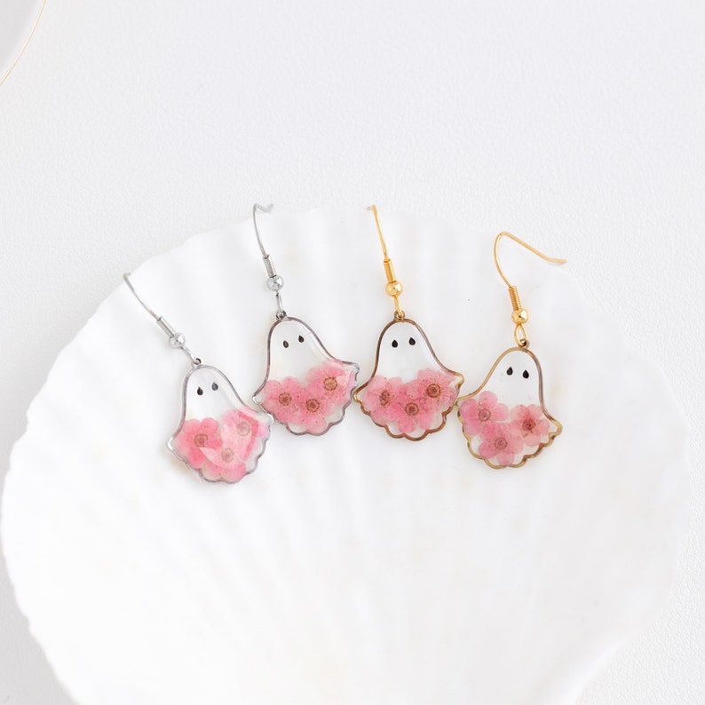 Forget Me Not Flower Ghost Resin Earrings