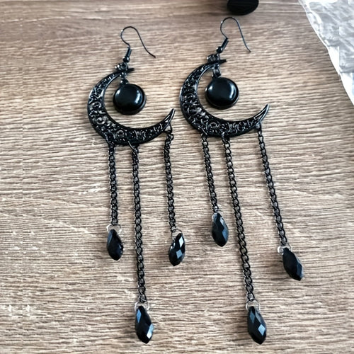Golden Moon Chain Tassel Earrings