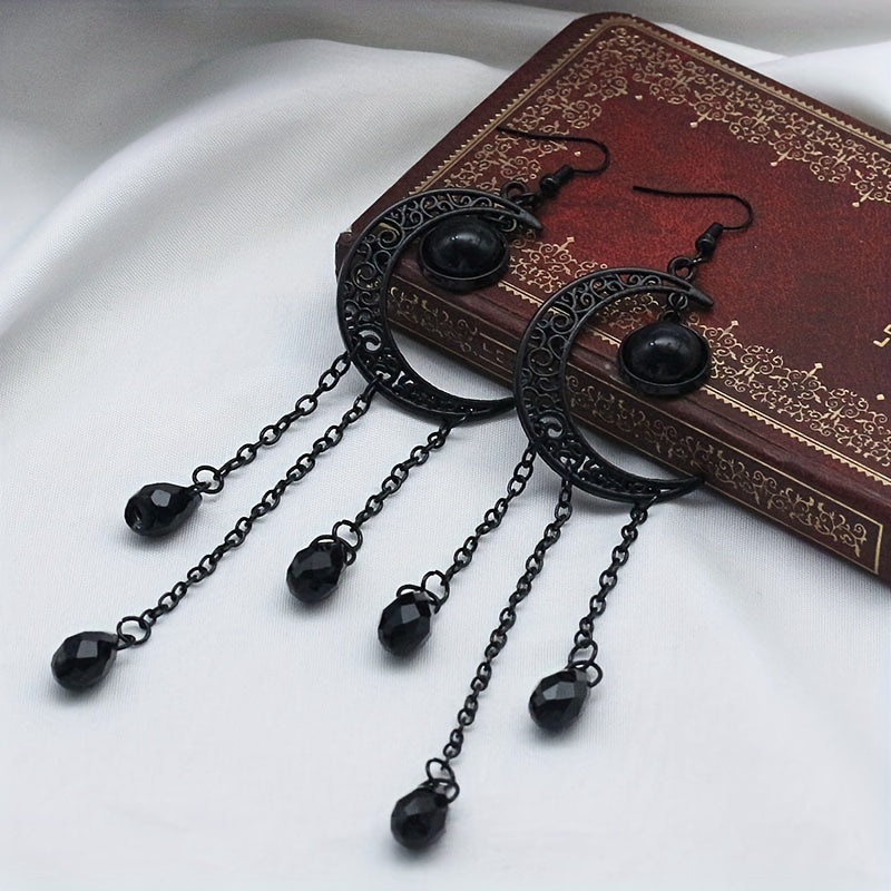 Golden Moon Chain Tassel Earrings