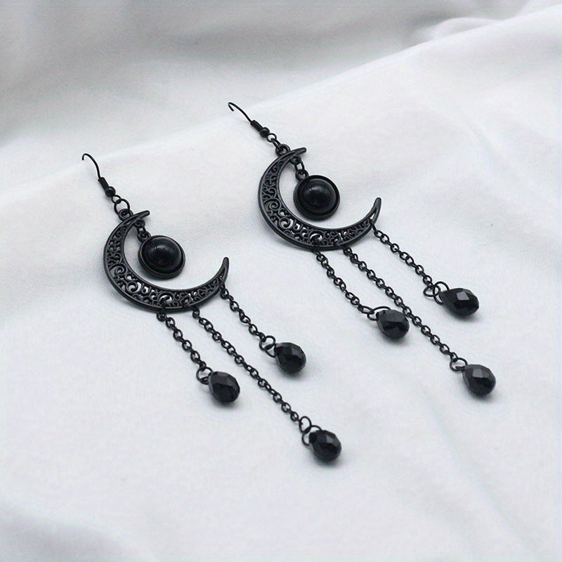 Golden Moon Chain Tassel Earrings