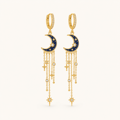 Golden Moon Chain Tassel Earrings