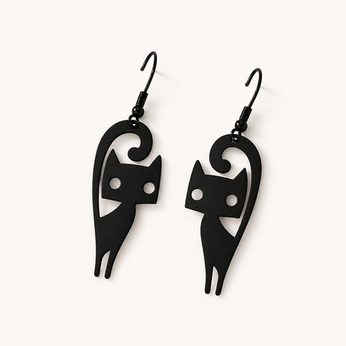 Black Kitten Dangle Earrings
