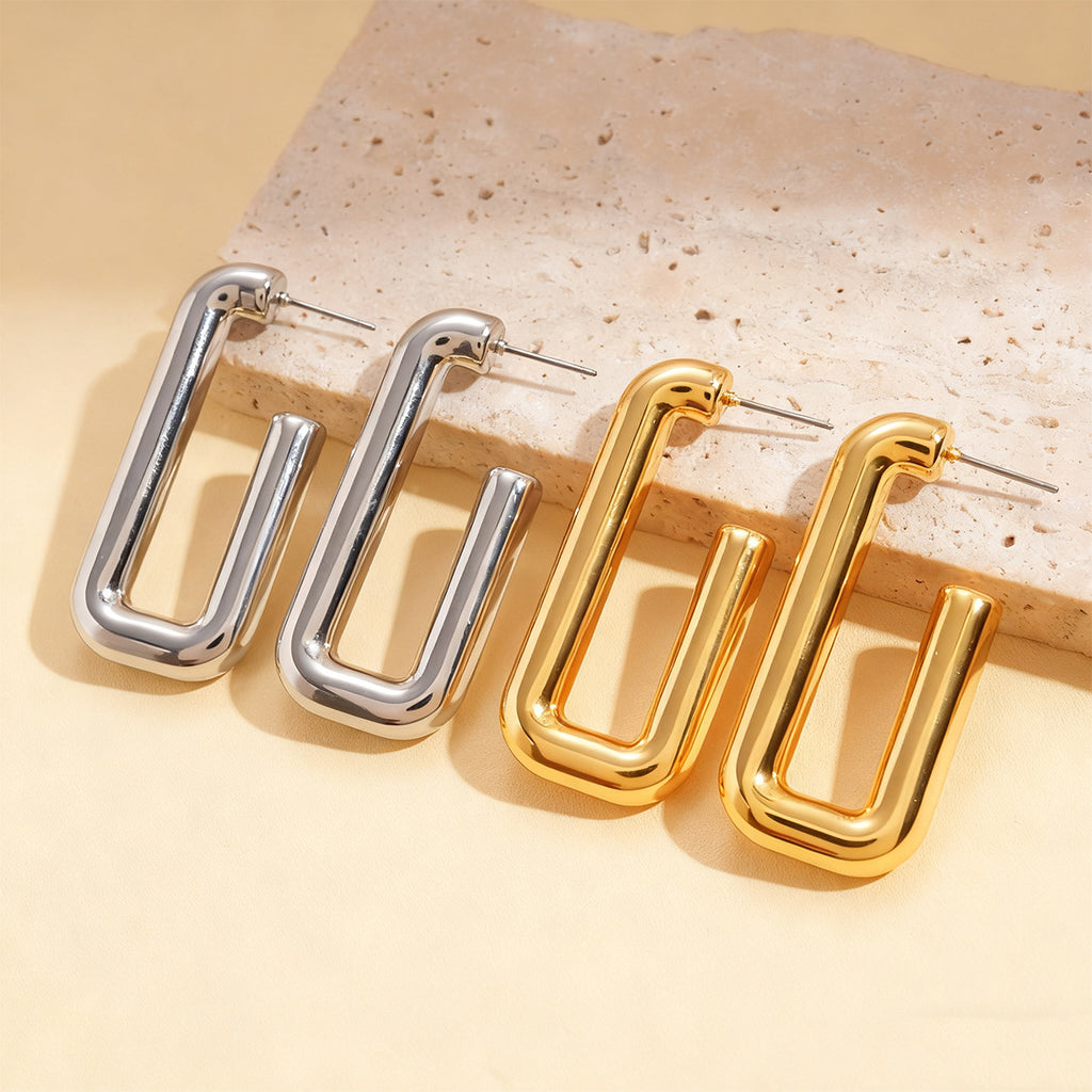 Minimal Geometric Silver Needle Stud Earrings 02