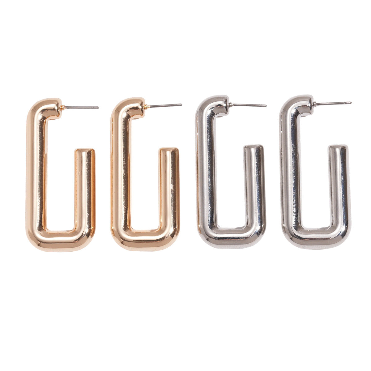 Minimal Geometric Silver Needle Stud Earrings 05