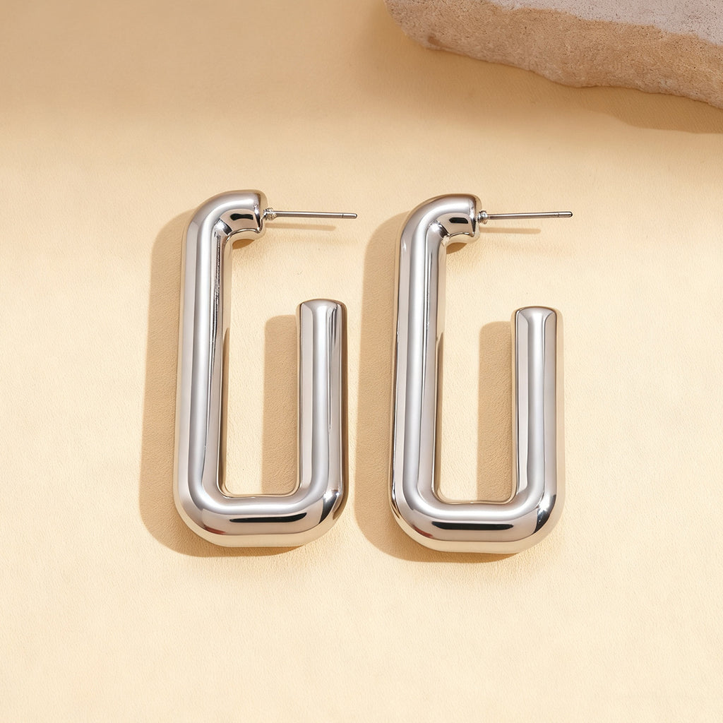 Minimal Geometric Silver Needle Stud Earrings 06